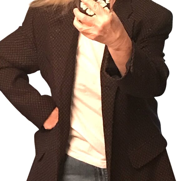 Norton McNaughton Wool Tweed Blazer: Vintage 70s Brown Herringbone, Size 14 - Picture 4 of 8